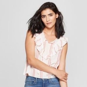 Universal Thread Ruffle Bib Top Red Striped XL